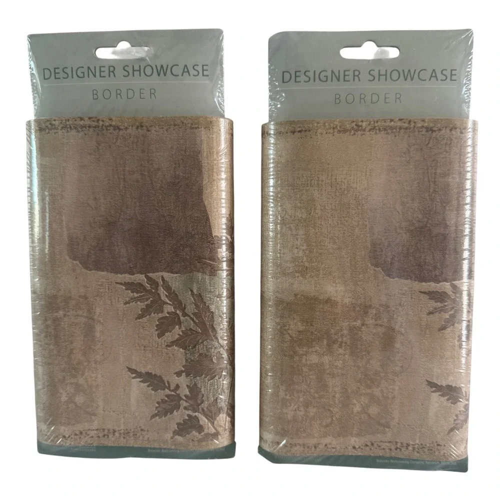 2 Rolls Brewster Designer Showcase Wallpaper Border Tan Brown Leaf 92895FP 10Yds
